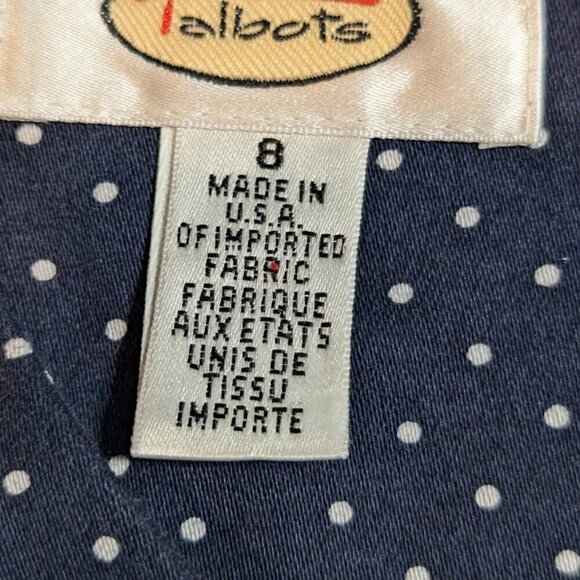 Talbots Navy Blue and White Polka Dot Sleeveless Dress with Ruffle Bottom Size 8 - Picture 7 of 8
